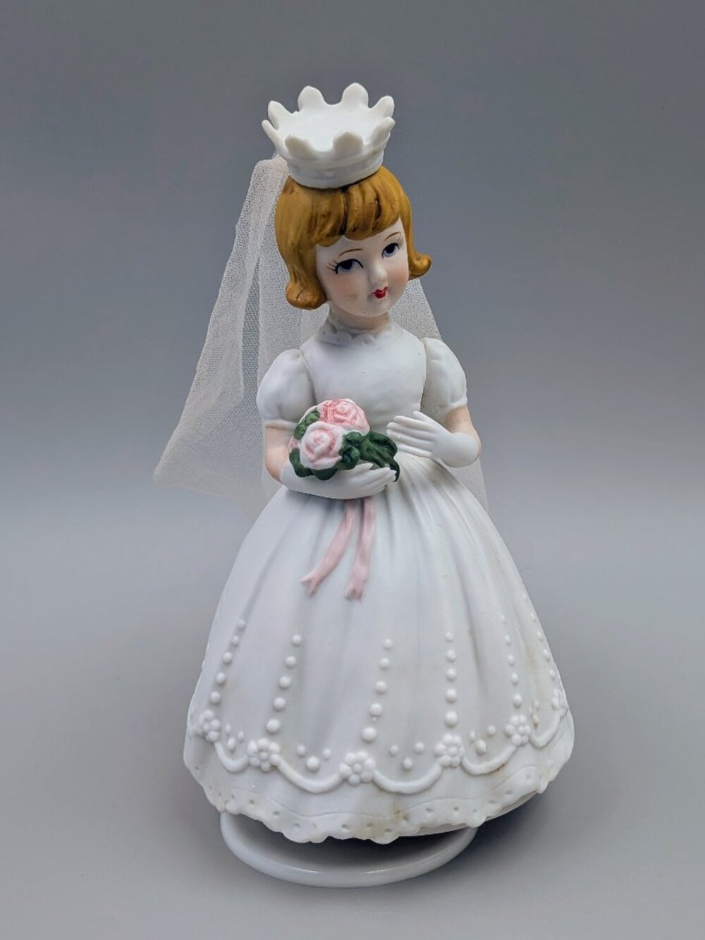 Vintage Schmid Japan Porcelain Bride Music Box - Plays "Here Comes the Bride"